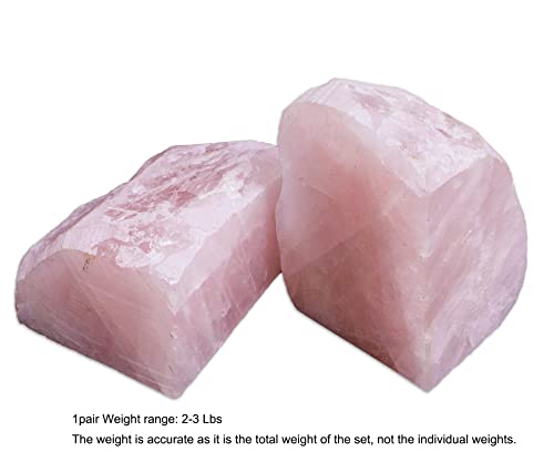 AMOYSTONE Rose Quartz Crystal Bookends for Small Books- Compact Natural Stone Organizer with Non-Slip Base & Polished Finish (1 Pair, 2-3 LBS) - color: Pink, size: 2-3 Pounds