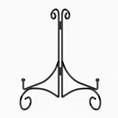 Plate Stand for Display with Hinged Folding Design, 6 Inch Picture Stands for Tables, Small Easels for Displaying Book, Art Piece, Photo and Platter, 6’’ Black