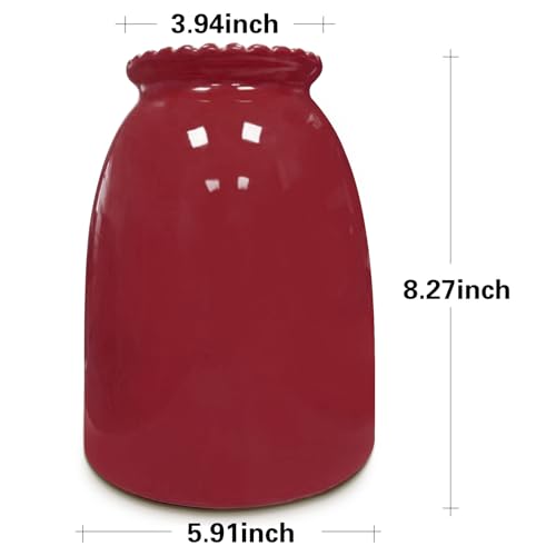 hjn Red Flower Vase- Ceramic Vase for Decor, White vase for Flowers, Modern Vases for Living Room/Home Decor Accents/Entryway/Mantel/Bookshel-Red - color: Red-8.5inch