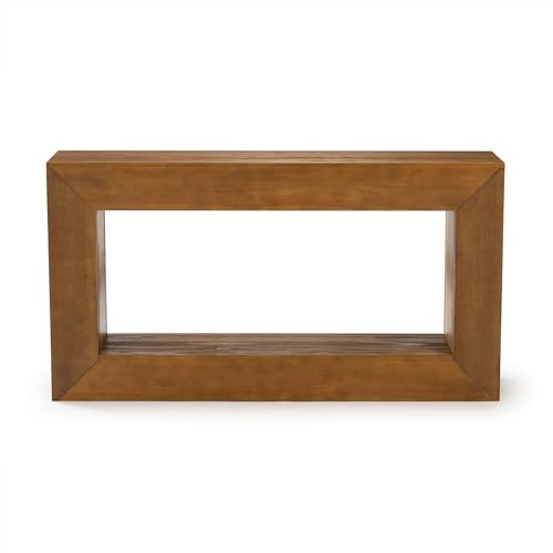 Plank+Beam Grande 56” Console Table with Bottom Shelf, Solid Pine Wood Entryway & Sofa Table, Pecan Wirebrush Finish - color: Pecan Wirebrush, size: 56 Inch with Shelf