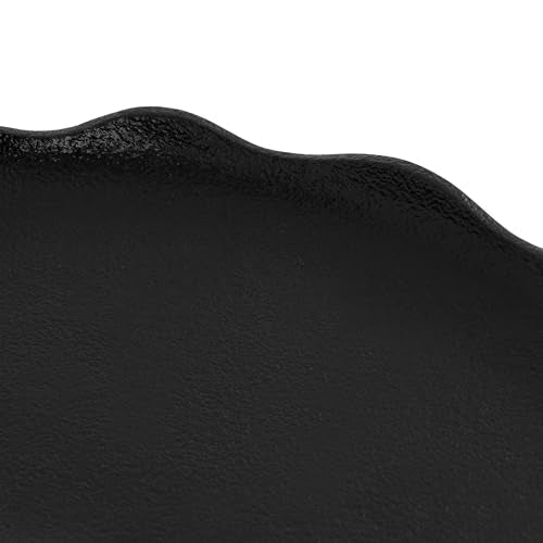 Kate and Laurel Alessia Modern Decorative Scalloped Round Footed Metal Tray; 16 Inch Diameter; Black; Transitional Food-Safe Cast Aluminum Pedestal Tray with Rough Texture and Deckled Edge - color: Black