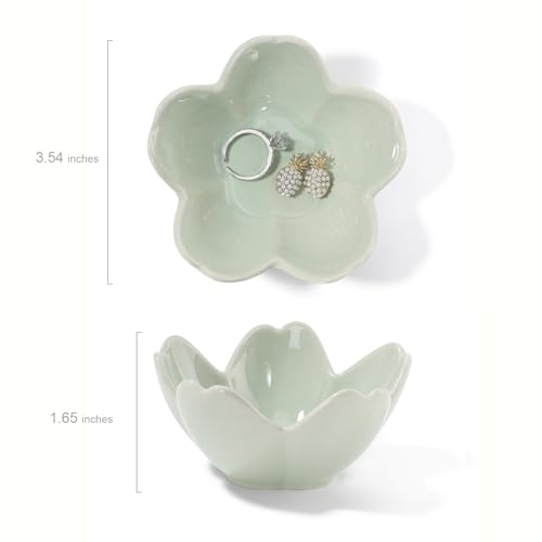Flower Ring Dish Holder,Jewelry Dish Tray,Small Trinket Tray,Jewelry Plate Bowl,Key Bowl,Decorative Plate,Mothers Day Birthday Gifts for Women Mom Friends,Ceramic Kiln effect Green - color: Kiln effect Green