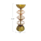 Bloomingville Reclaimed Glass and Metal Decorative Pillar Candle Holder, Gold and Pink