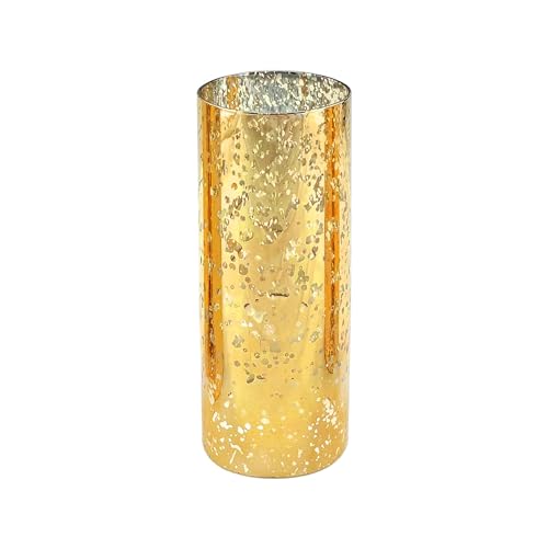 WGVI Hurricane Candle Holder Sleeve, W: 4", Ht: 10", Gold Speckled Glass Cylinder Open Both Ends, Chimney Tube Shade, 1 Piece - size: 4x10"H