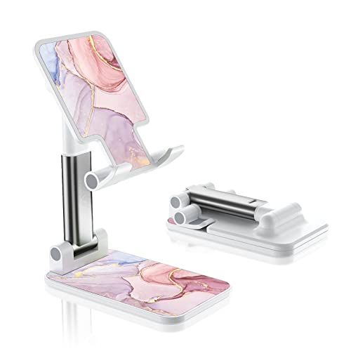 Pink Marble Foldable Phone Holder - Desk/Tablet Stand with Adjustable Viewing Angle for iPhone, Samsung & Other Smart Phones - color: Pink Marble