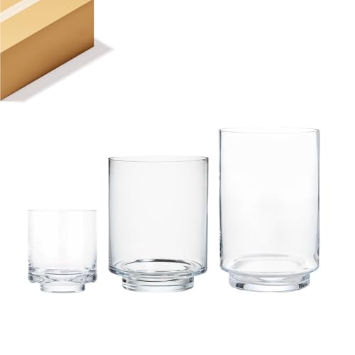 WGVI 1 Set of 3 Sizes of Clear Glass Pedestal Hurricane Candle Holder, Footed Decorative Vase for Pillar Candles, Elevated Cylinder Candleholder on a Riser Round Base, Centerpieces, Home Décor - size: Set of 3 Small
