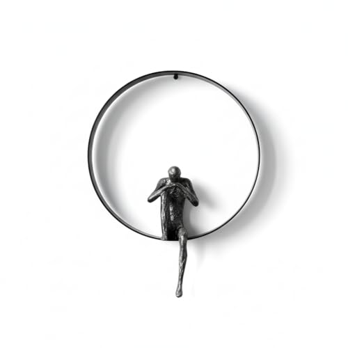 ZSKXJBPF Modern Metal Wall Art - Abstract Thinker Sculpture with Resin Figures, Minimalist Iron Ring 3D Wall Decor for Living Room, Bedroom, Office, Housewarming Gift (A) - style: A