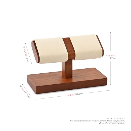 Solid Wood Watch Display Stand T-bar Microfiber Watch Stand Jewelry Holder For Men And Women Stand Organizer For Wristwatch/Bracelet/Storage Display Rack (Cream White) - color: Beige, size: 2 Slots