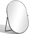 Vanity Desk Table Mirror, Adjustable Rotation Oval Tabletop Standing Makeup Mirror with Metal Framed for Living Room, Bedroom, Bathroom, Dark Grey