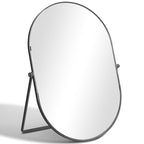 Vanity Desk Table Mirror, Adjustable Rotation Oval Tabletop Standing Makeup Mirror with Metal Framed for Living Room, Bedroom, Bathroom, Dark Grey