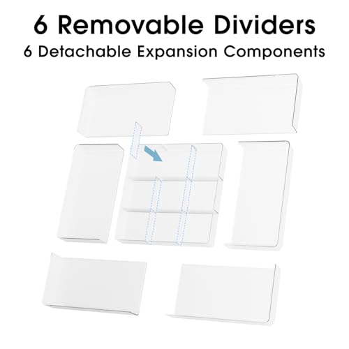 MIUOPUR Expandable Drawer Organizer, Width (10.6"-20.1") Depth (11"-20.1"), Clear Makeup Drawer Organizer with 6 Removable Dividers, Silverware Organizer, Great for kitchen and Bathroom Drawers - color: Clear