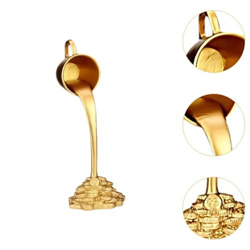 Floating Coffee Cup Mug Sculpture Pouring Spilling Coin Figurine Bedroom Gift Desk Figure Resin Statue for Cabinet Bookshelf, Golden