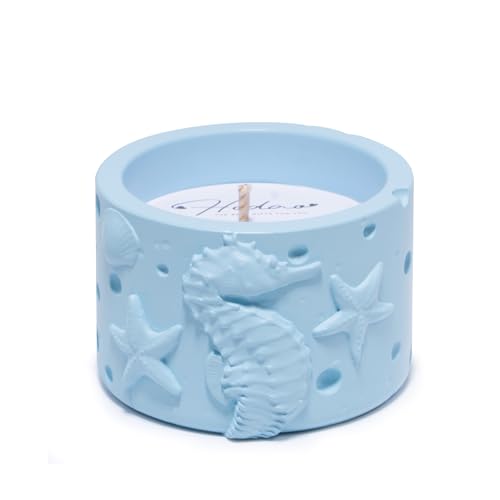 Hodao Oceanic Serenity Handcrafted Aromatherapy Box with Candle & Decor – Beach Rock Sculpture with Sea Turtle, Seashells, for Home, Bathroom, Yoga Room Decor (Blue-Seahorse) - color: Blue-seahorse