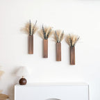 Wall Vase Set of 4 – Wooden Hanging Vases with Pampas Grass & Eucalyptus Dried Flowers – Modern Farmhouse Home Decor for Living Room, Entryway, Bathroom, Hallway & Dining Room - style: B