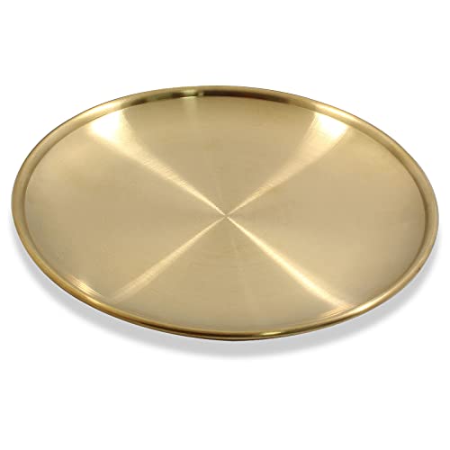 Jiozermi 6.69 Inch Stainless Steel Towel Tray, Serving Tray, Decorative Tray, Storage Tray for Cosmetics Jewelry Fruit Candy, Round, Gold
