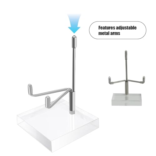 20 Pcs Adjustable Metal Arm Display Stand with Acrylic Base Silver Easel Rock Decorative Plate Holder for Picture Book Mineral Geodes Agate Coral Collection