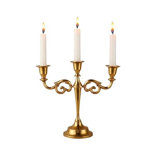 Rely+ 3 Arm Candelabra Taper Candle Holders Decorations Indoor Kitchen Décor Table Candles Candlestick Candelabra Centerpiece (Gold) - color: Gold, size: 3 Arm