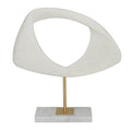 Deco 79 Polystone Abstract Decorative Sculpture Cut-Out Home Decor Statue with Marble Stand, Accent Figurine 12" x 3" x 13", White - size: 12" x 3" x 13"