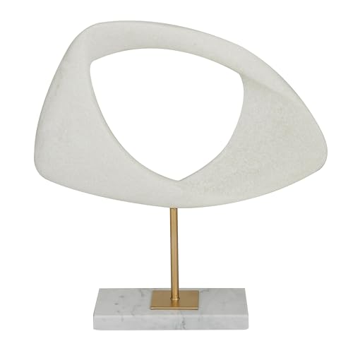 Deco 79 Polystone Abstract Decorative Sculpture Cut-Out Home Decor Statue with Marble Stand, Accent Figurine 12" x 3" x 13", White - size: 12" x 3" x 13"
