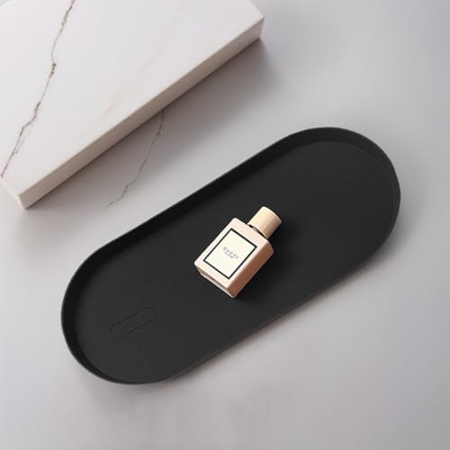 Black Silicone Vanity Tray, 8.66x3.94 Inch Oval Food-Grade Counter Organizer, Dishwasher Safe Scratch-Proof Storage Tray for Jewelry Makeup Bathroom Desk - color: Black