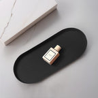 Black Silicone Vanity Tray, 8.66x3.94 Inch Oval Food-Grade Counter Organizer, Dishwasher Safe Scratch-Proof Storage Tray for Jewelry Makeup Bathroom Desk - color: Black