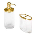 Nicole Miller - Bathroom Set, 2pc Glass Countertop Accessories, Dorm Room Essentials (Louise Collection, Clear) - size: 2pc Bath Set