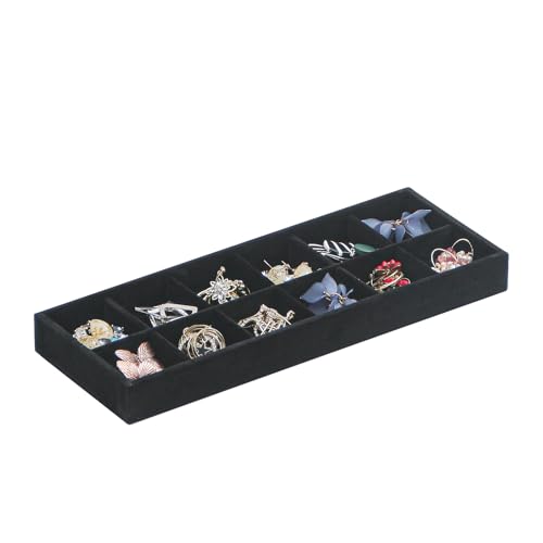 2Pcs Desk Drawer Storage Tray, Nightstand Organizer Tray, Necklace Bracelet Ring Earring Jewelry Display Tray, Grid Table Organizer Holder Tray for Sunglass, Phone, Watch, Perfume (12 grid)/Black - color: Black, size: 12 Grid