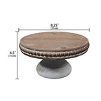 dwellington White Wash Round Display Wood Riser, 8.25” Shabby Chic Pedestal Tray Decor with Beads, Farmhouse Display Stands for Small Items in Coffee Bar, Bathroom, Kitchen Island