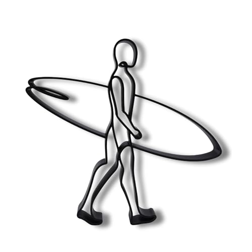 Surfing Sculpture â€“ Minimalist Decorative Accent for Surf Enthusiasts & Modern Home Decor | Collectible Design (Surfer Walking Matte Black) - color: Surfer Walking Matte Black