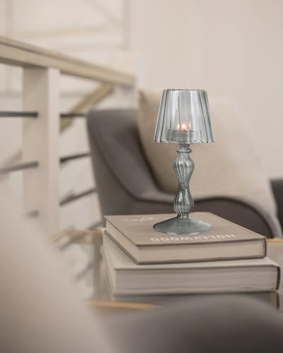 Gurfuy Desk Lamp Shaped Glass Candle Holder - Glass Hurricane Candleholder Crystal Decorative Candle Stand for Table Wedding Dinning Centerpieces Party Supplies Festival Decor Grey - color: Gray