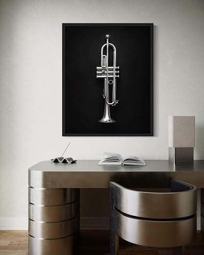 Trumpet Art Music Poster - Musical Instrumental Wall Art Print - Black and White - Photography Musical Art - Bedroom or Office Living Room Decor 137 (Trumpet, 16 x 20 inches, Unframed) - color: Trumpet, size: 20"L x 16"W