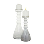 The Novogratz Glass Handmade Bubble Pillar Candle Holder, Set of 2 11", 14"H, Gray - color: Gray, size: 2 PIECES SMALL SIZE