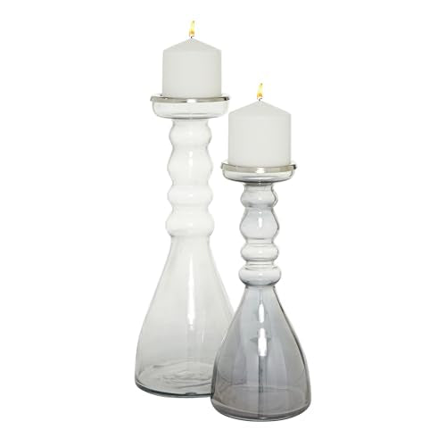 The Novogratz Glass Handmade Bubble Pillar Candle Holder, Set of 2 11", 14"H, Gray - color: Gray, size: 2 PIECES SMALL SIZE