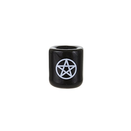 Mega Candles 5 pcs Ceramic White Pentacle Chime Ritual Spell Candle Holder - Black - color: White