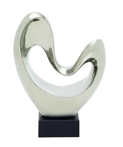 Deco 79 Polystone Abstract Decorative Sculpture Heart Home Decor Statue with Black Base, Accent Figurine 10" x 5" x 14", Silver