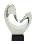Deco 79 Polystone Abstract Decorative Sculpture Heart Home Decor Statue with Black Base, Accent Figurine 10" x 5" x 14", Silver