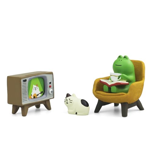 Mevodeata Cute Mini Frog and Cat Figurine with Small Sofa and TV Resin Figure for Office Home Decor Perfect Cute Frog Gift and Cat Gift - color: Tv Frog and Cat