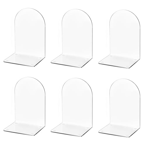 Lulonpon 6 Pieces Book Ends, Bookends, Books End for Shelves, Books End for Heavy Books, Clear Bookends, Acrylic Book Ends for School, Library,Desktop Organizer and Book Shelves - color: Clear