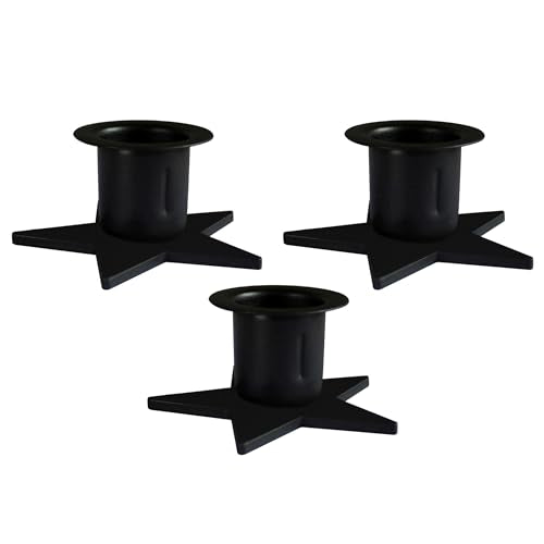 CVHOMEDECO. Primitive Iron Taper Candle Holders Vintage Black Candlestick Holders for Halloween Christmas Dining Room Home Decor. Set of 3, Star Base. - color: Star 3 Pcs