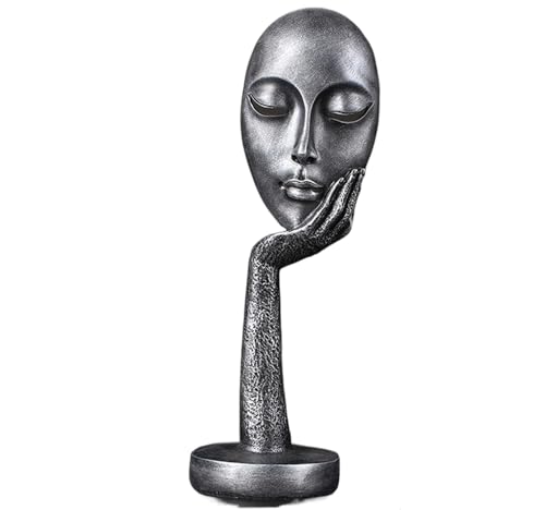 Elegant Abstract Thinking Woman Resin Sculpture - Modern Minimalist Geometric Decor, 7 Colors, 2 Sizes (12" and 15") - Contemporary Art for Living Room and Study (Silver 15 inch) - color: Silver 15 Inch