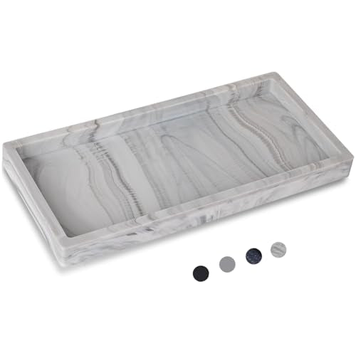 Bathroom Trays for Counter, Slicone Vanity Trays for Bathroom, Rectangle Sponge Holder for Kitchen Sink - Marble Grey - color: Marble Gray, size: 9.8" x 4.7"