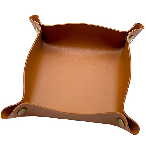 Valet Tray, EDC Catchall Tray for Keys, Watches, Jewelry, Coin and Wallet, Desktop Organizer (Brown-S) - color: Brown