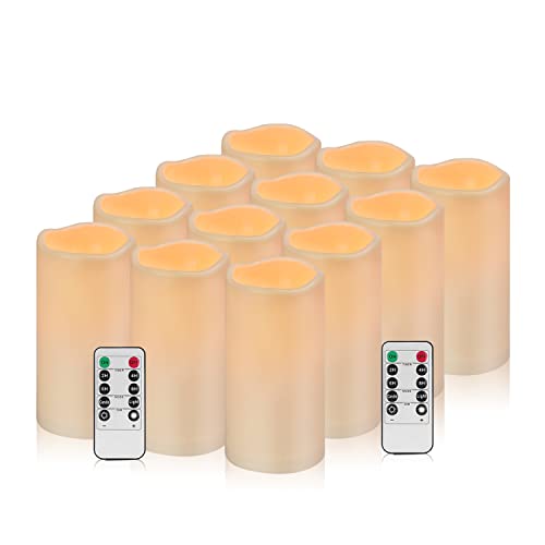 Artmarry 12 Pack Flickering Flameless Candles Large (D 3" x H 6") LED Candles Fake Pillars Outdoor Indoor Battery Operated Candles with Remote for Home Wedding Christmas Holiday Décor (12 Pack) - color: Ivory Candle - Warm light, size: 3"D x 6" H - 12 Pac