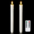 Homemory Real Wax Flameless Taper Candles with Remote Timer, 9.6 Inches White LED Flameless Candlesticks, Dripless Battery Operated Window Candles Flickering Pack of 2 for Fireplace Xmas Halloween - style: Farmhouse - White 9.6"