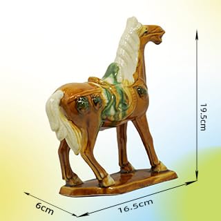 Handmade -Tang Dynasty Tri-Color Horse Sculpture Ceramic Horse-19cm Cultural Art Piece for Home,Bookcase or Office Decor (Orange) - color: Orange