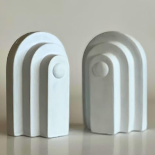 Bellaa 28762 Modern Minimalistic Bookends - Whitearch Design Heavy Duty Decorative Book Holders Stoppers for Office Deskaccessories, Home Shelves, Library - 6 x 5 x 7 Inches (Pair) - color: Whitewash
