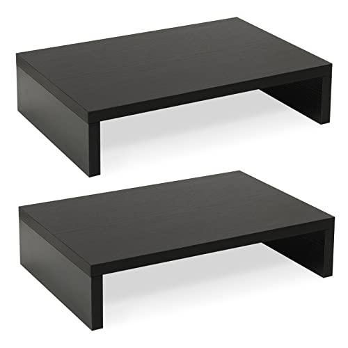 TEAMIX Wood Monitor Stand Riser-2 Pack, 2 Tier Adjustable Monitor Stand Dual Monitor Riser for 2 Monitors/Laptop/PC Black Computer Stand for Desk - color: Black