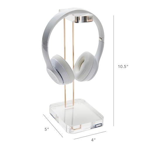 RUSSELL+HAZEL Acrylic Headphones Stand, Headset Holder, Office Accessories, Clear Acrylic with Gold Hardware, 4” x 5” x 10.5” (93922)