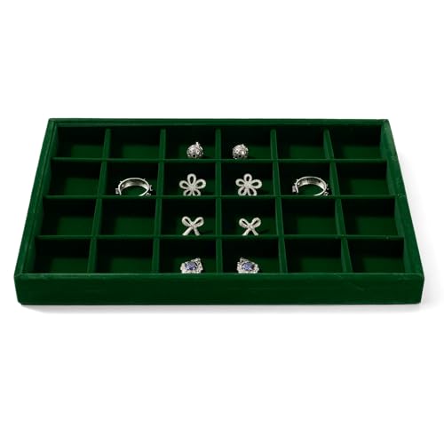 24 Girds Velvet Jewelry Ring Tray Earring Organizer Tray Jewelry Organizer Display Trays for Ring Earrings Storage (Green) - size: 24 Grid for Earring/Ring
