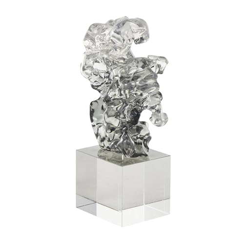 Deco 79 Glass Abstract Decorative Sculpture Freeform Home Decor Statue with Clear Square Base, Accent Figurine 6" x 3" x 10", Clear - size: 6" x 3" x 10"